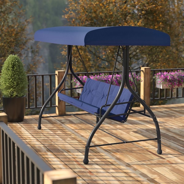 Flash Furniture Navy 3-Seater Convertible Canopy Patio Swing/Bed TLH-007-NV-GG - main